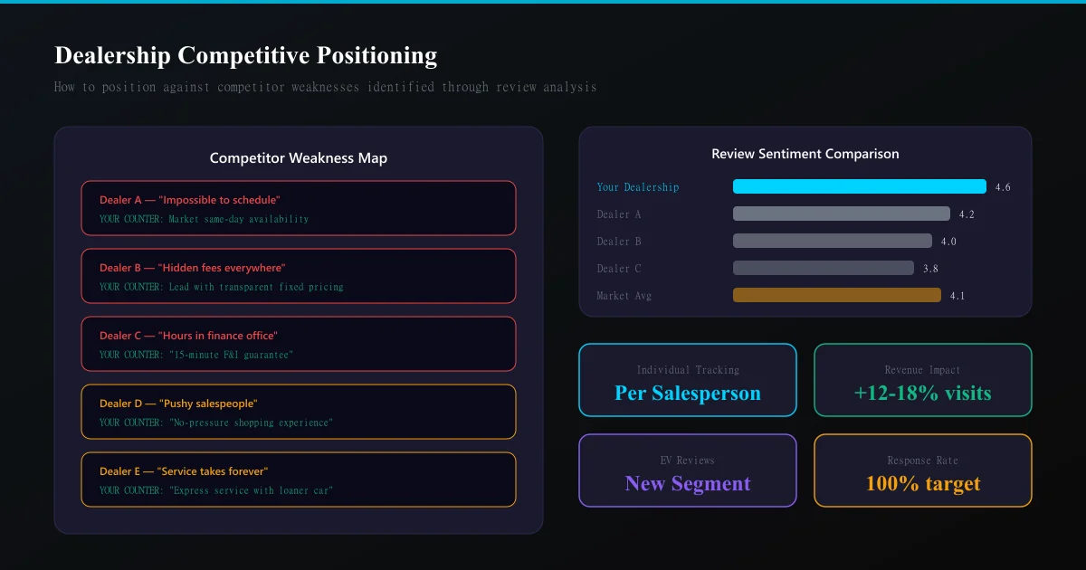 Dealership competitive positioning map from reviews