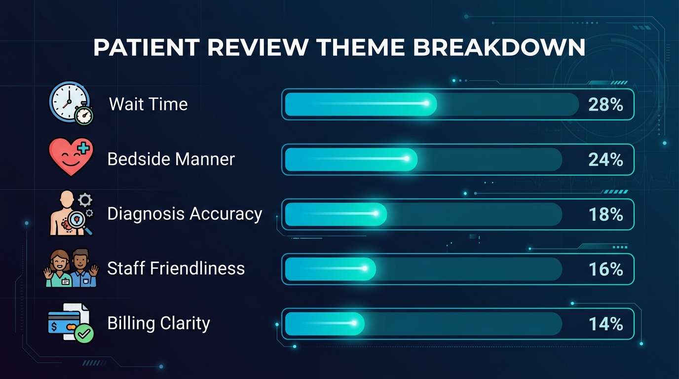 Common patient review themes across healthcare platforms