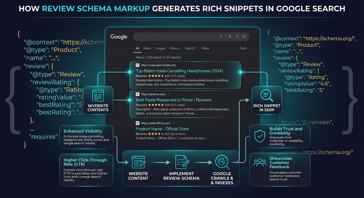 Google search results showing star ratings from review schema markup underneath organic listings
